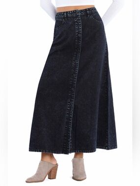 Wash Lab Selma Long Denim Skirt Black Button Front Maxi Size 28 (US 6) NWT